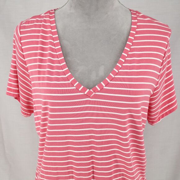 Joules Dress Womens 10 Pink White Stripe Cotton Stretch Knit Blouson V-neck - Picture 7 of 14